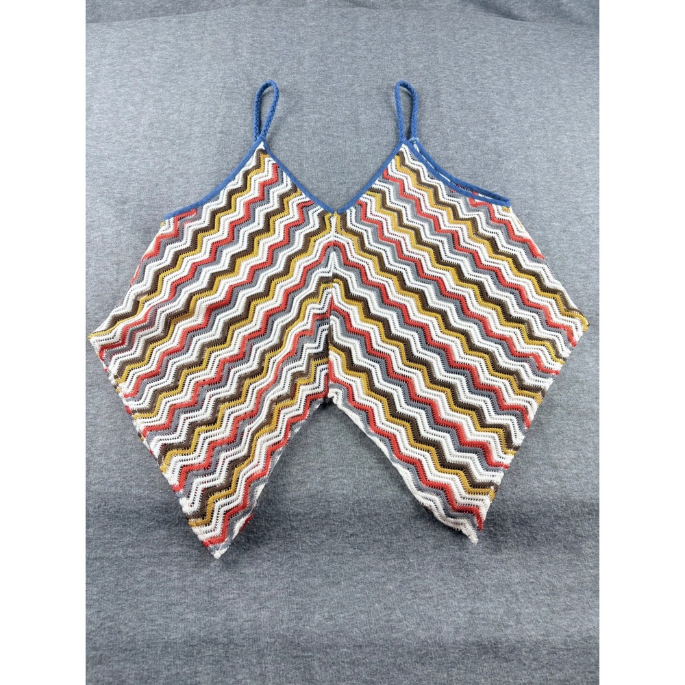 Double Zero Crochet Knit Tank Top Sz. M. Chevron Pattern Button Front Multicolor - Picture 9 of 9